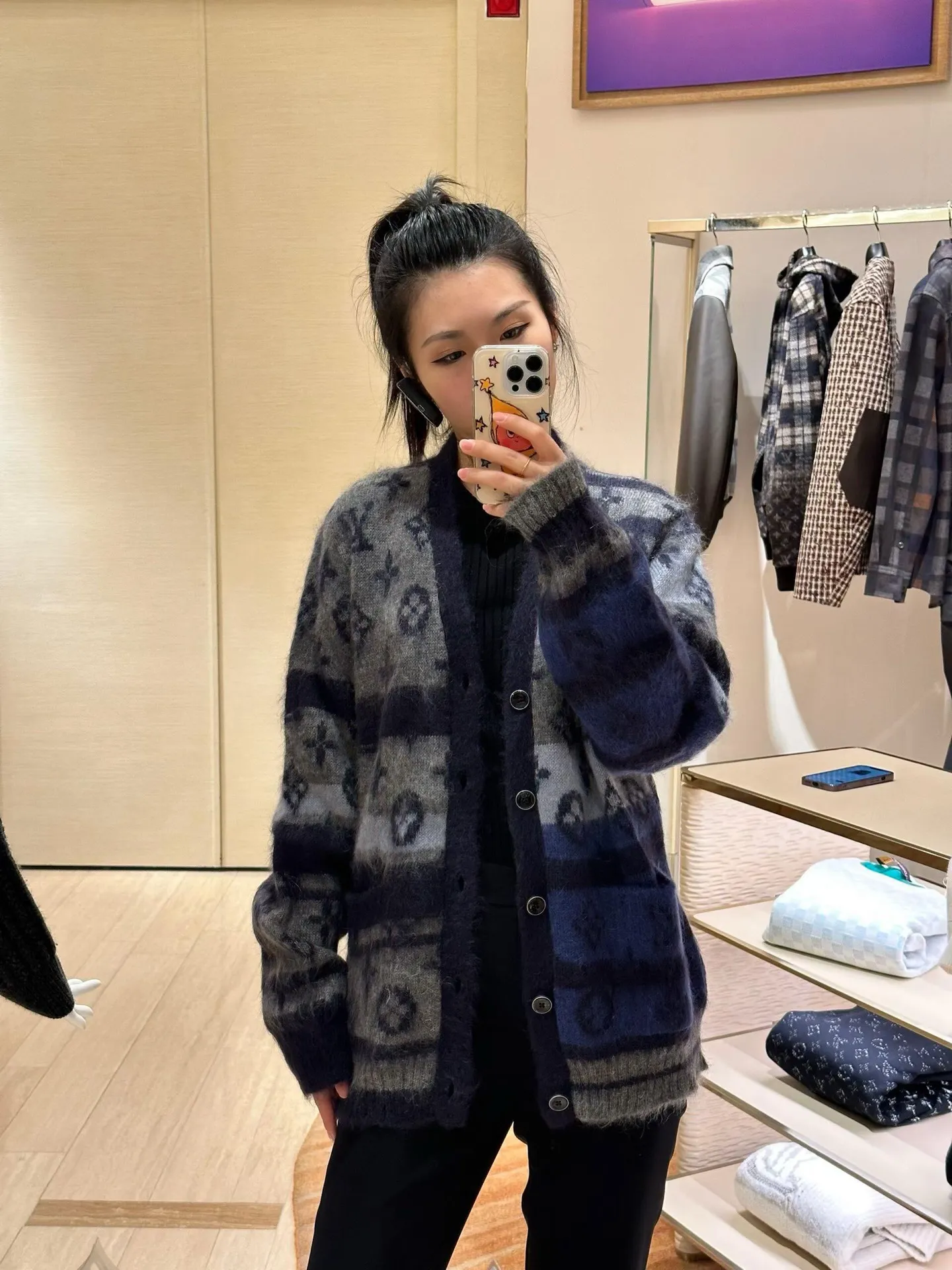 Louis Vuitton/Louis Vuitton contrasting jacquard mohair cardigan
